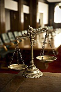 Decorative Scales of Justice in the Courtroom