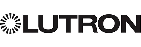 Lutron logo: black text and a sunburst symbol.