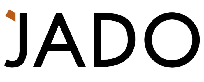 JADO logo with a small brown angled square above the letter 