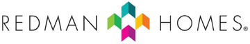 Redman Homes logo with text and colorful geometric shapes.