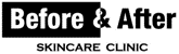 The logo for before and after skincare clinic is black and white.