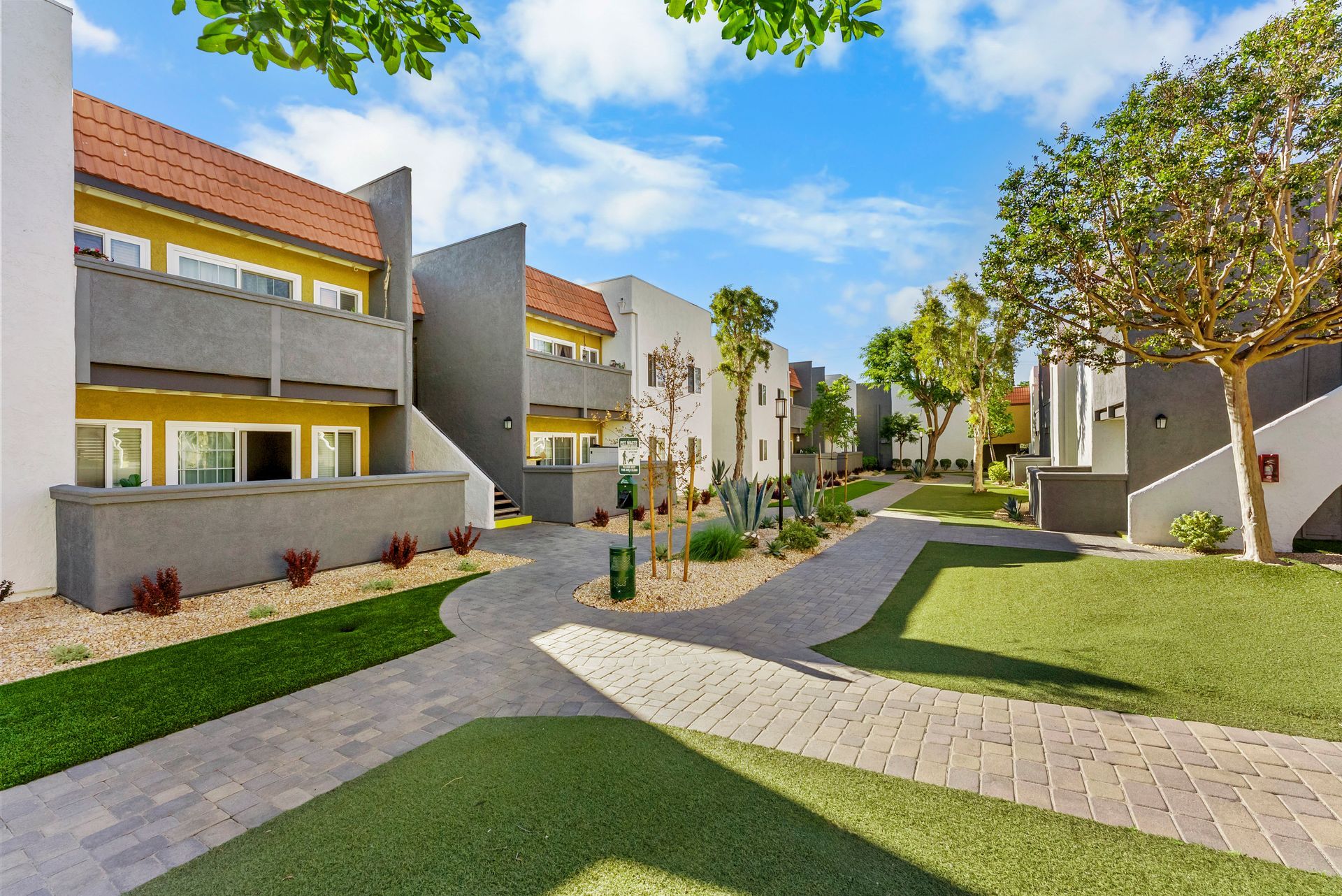 walkway through apartment building