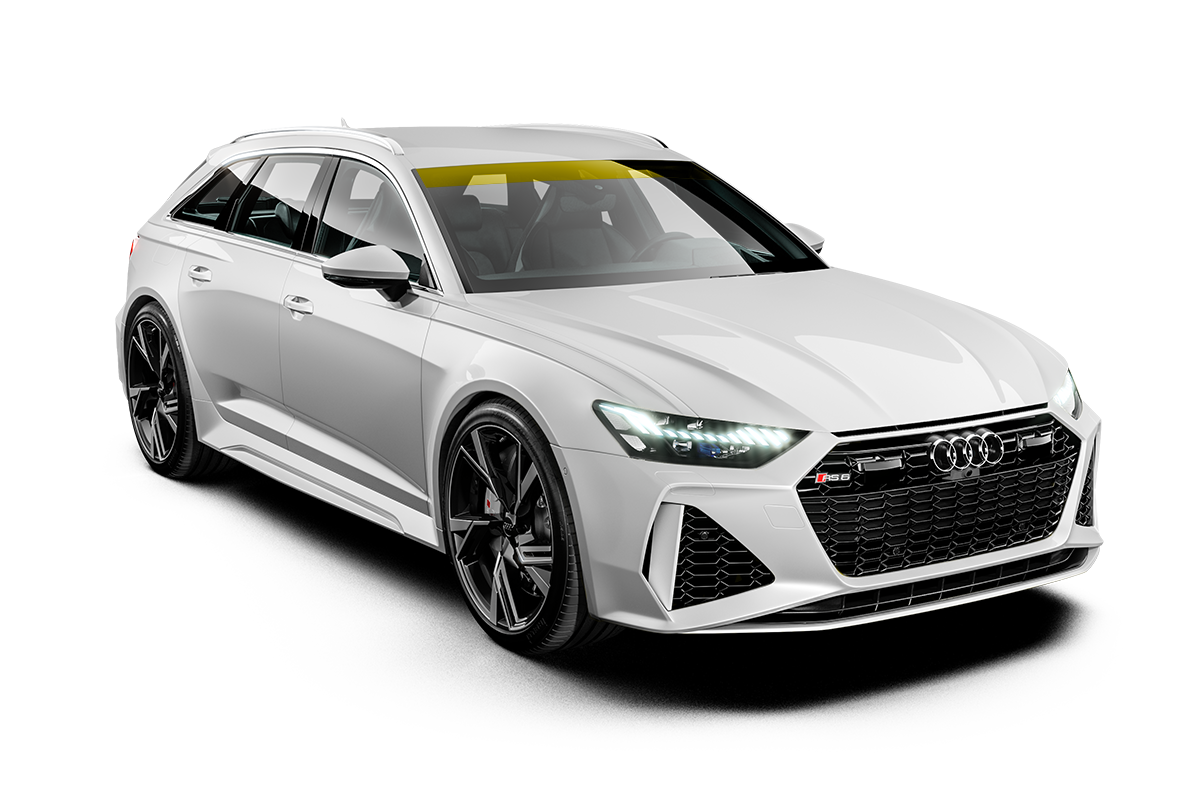 White Audi sedan on a white background, shown in front-left three-quarter view.