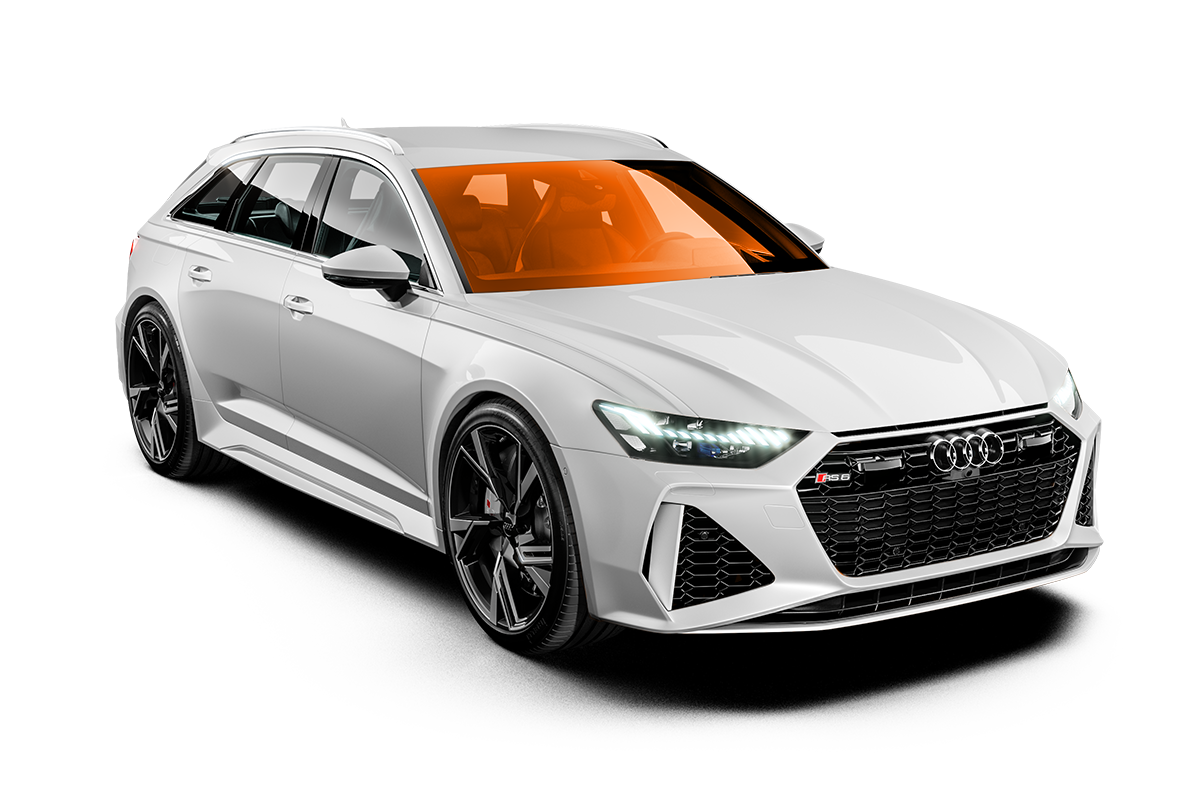 White Audi wagon with black wheels on a white background
