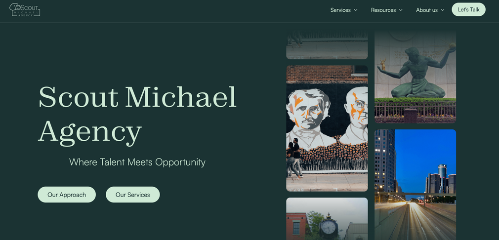 Screenshot of Scout Michael Agency Home page.