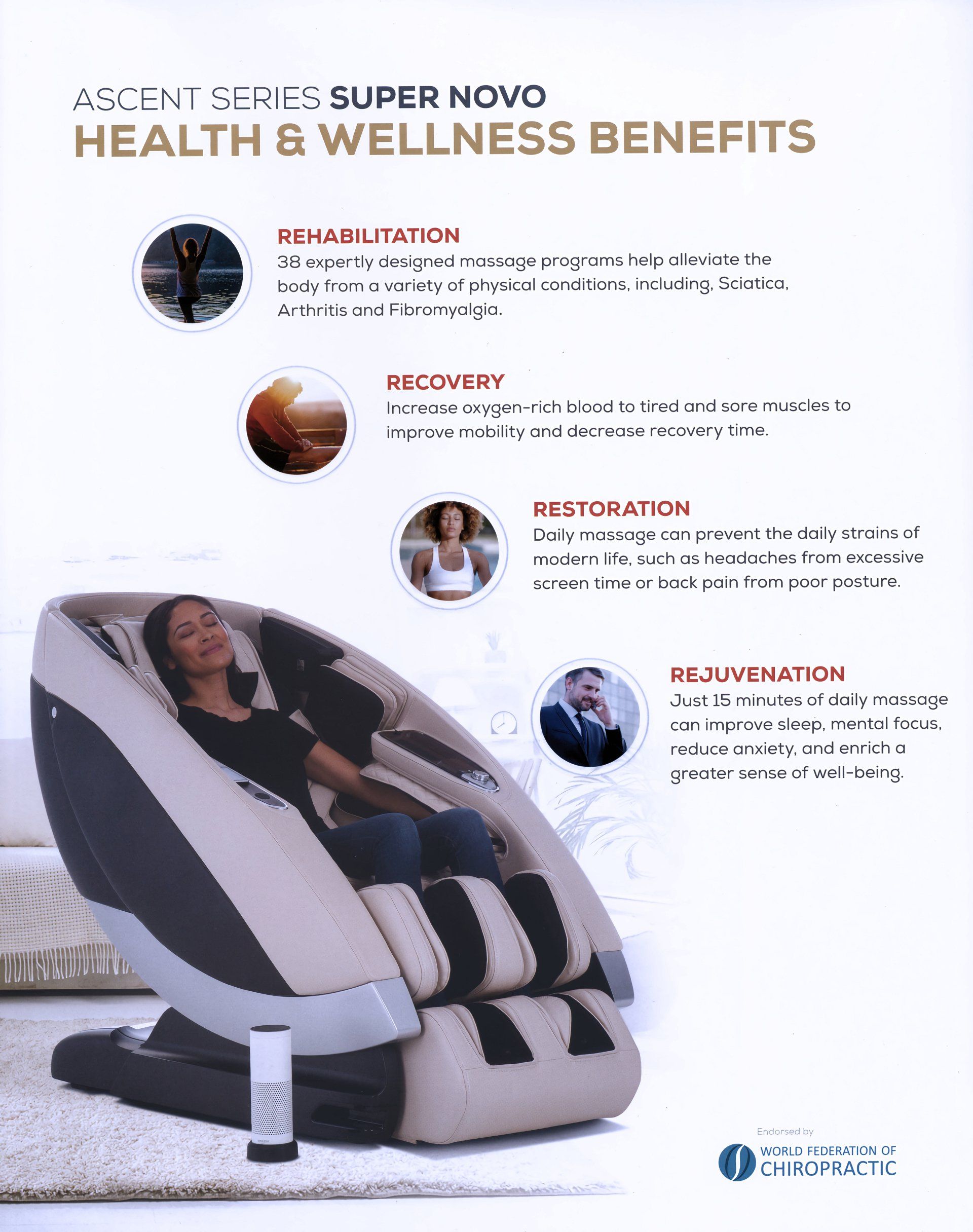 A woman is sitting in a massage chair.