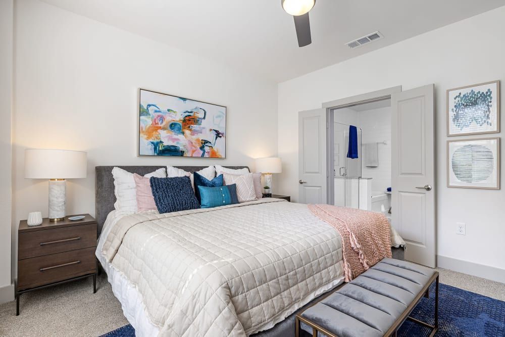 Spacious Bedroom with Bathroom Connected at The Nash Apartment Homes in Dallas, TX