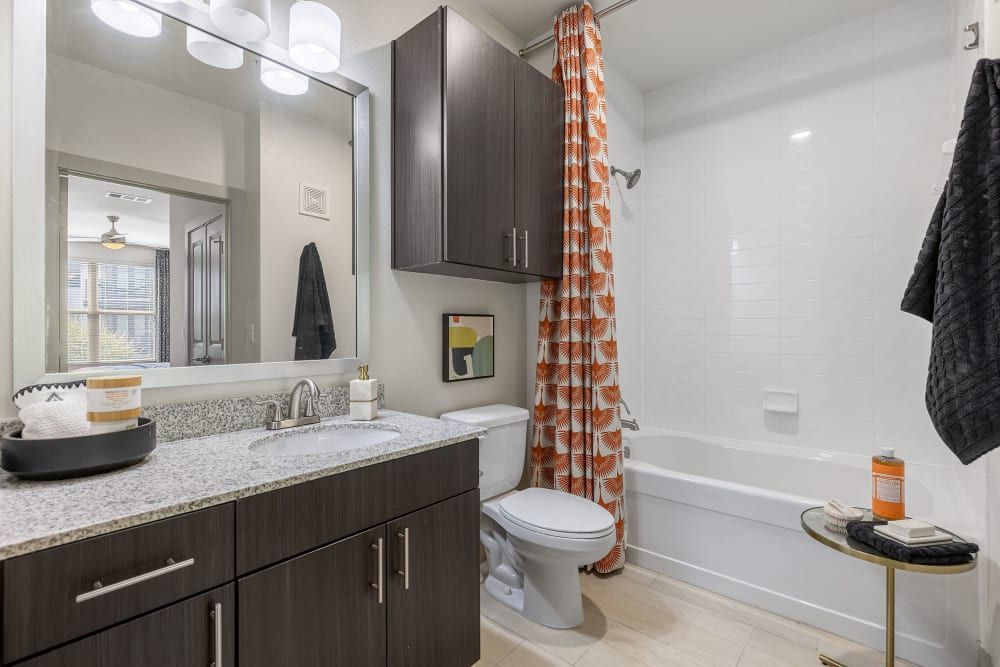 Modern Bathroom with Bathtub at The Nash Apartment Homes in Dallas, TX