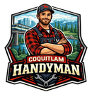 Logo of Coquitlam Handyman; a handyman with a tool in a blue and white badge.