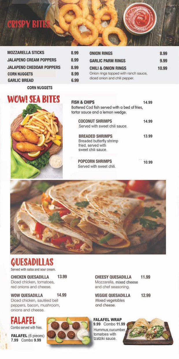 A menu for a restaurant with a picture of food on it.