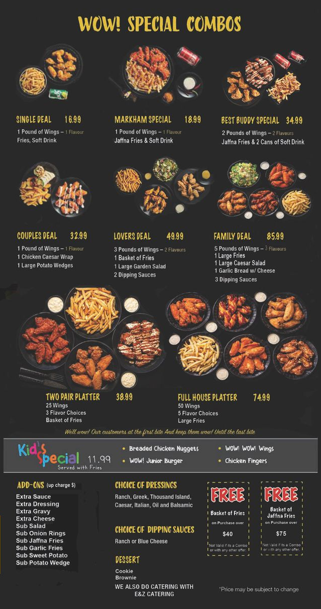 A menu for a restaurant with a lot of food on it