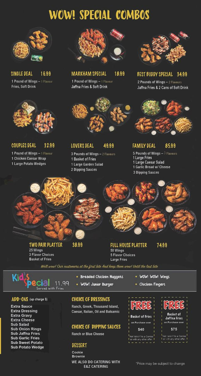A menu for a restaurant with a picture of a plate of food.