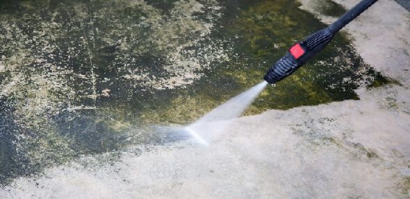 Walkway and sidewalk pressure washing removing grime algae and slippery buildup in Hackettstown NJ