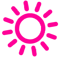 Pink sun with radiating rays.