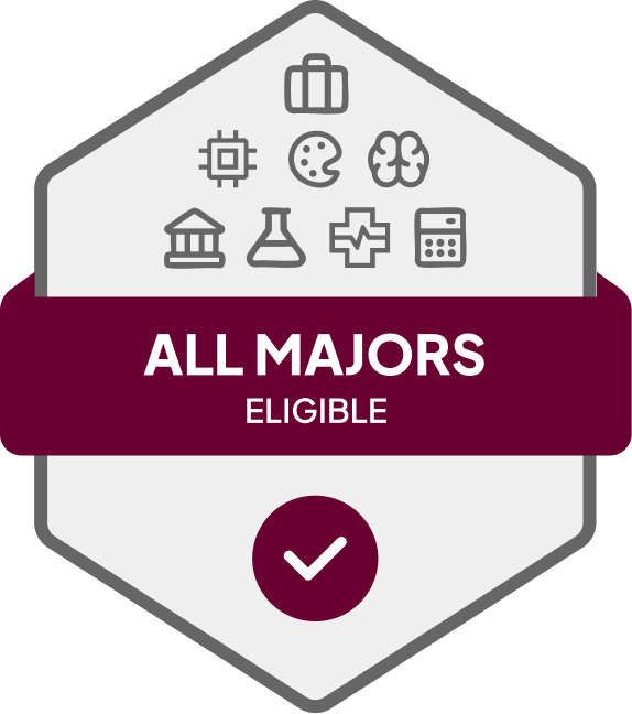 Badge with blue banner: 