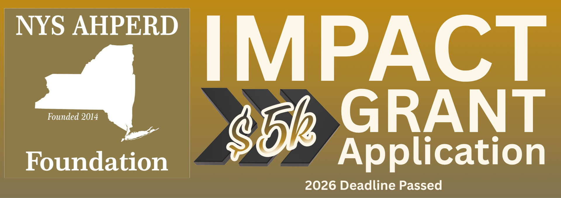 NYS AHPERD Foundation IMPACT Grant Application banner with gold and white text on brown background