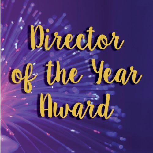 Purple fireworks background with gold text reading “Director of the Year Award”