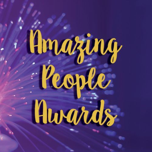 Amazing People Awards in yellow script on a purple fireworks background