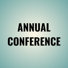 Black text reading “ANNUAL CONFERECE” on a light blue gradient background