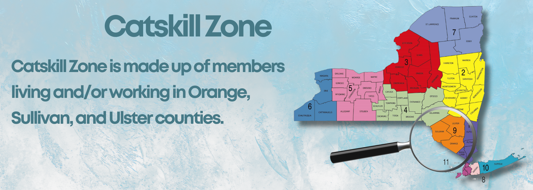 Catskill Zone map graphic for workers and residents in Orange, Sullivan, and Ulster counties.