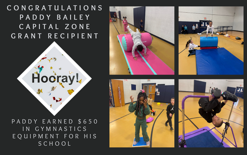 Congratulations to PaddY Bailey Capital Zone grant recipient; gymnastic equipment in school gym