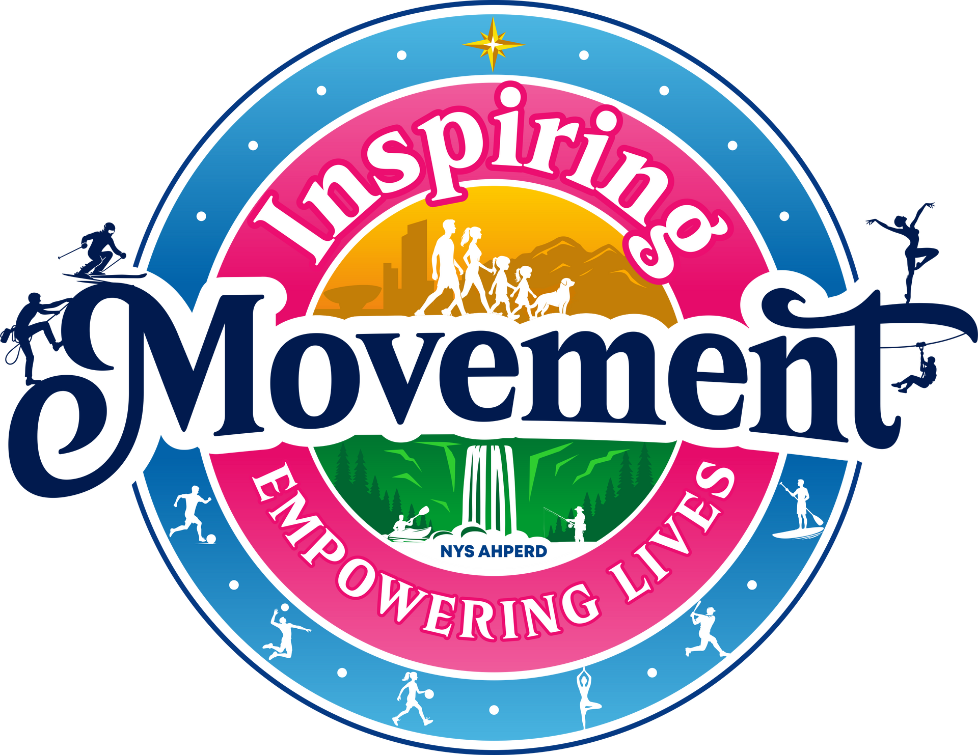 Inspiring Movement logo with blue and pink circular design and “Empowering Lives” text