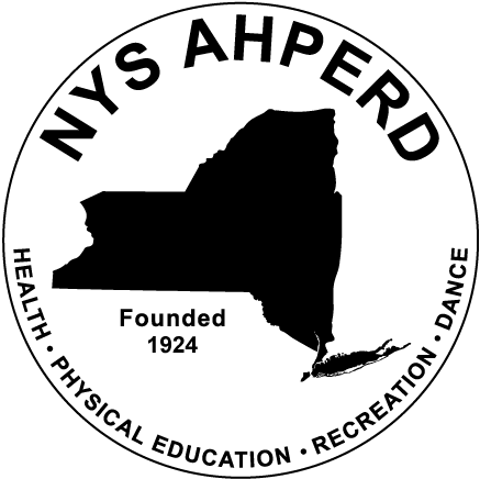 NYS AHPERD logo with New York silhouette, “Founded 1924,” and health, physical education, recreation, dance text