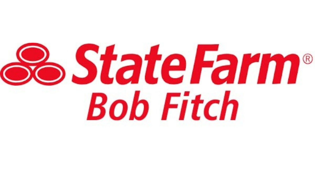 State Farm Bob Fitch logo in red with three red circles and stylized text on white background