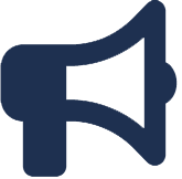 Blue megaphone icon on a white background