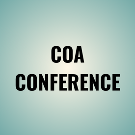 COA CONFERENCE in bold black text on a light teal gradient background