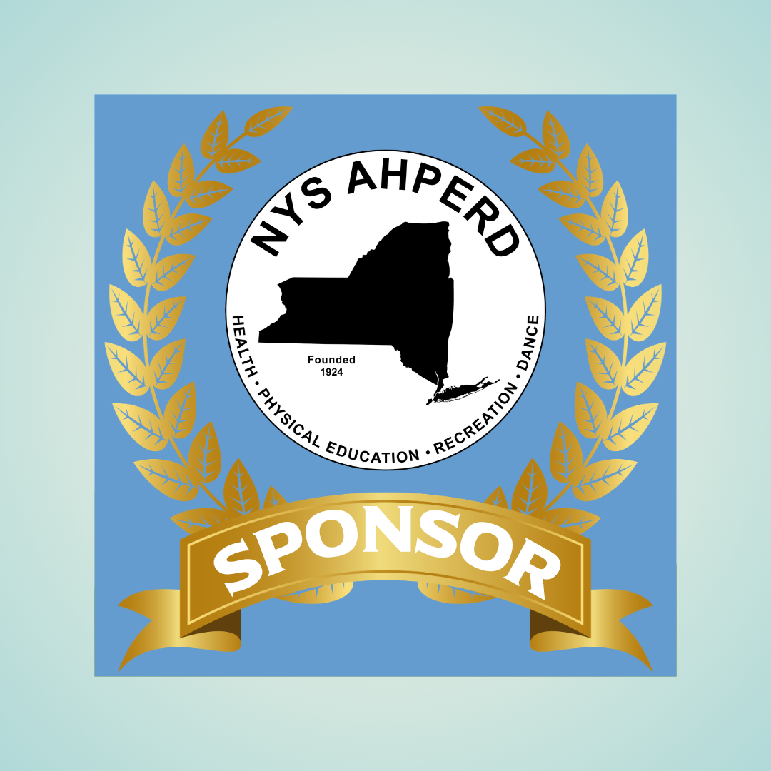 NY’s AHPPED sponsor badge with gold laurel wreath and ribbon on blue background