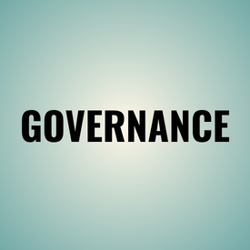 Bold black word “GOVERNANCE” on a soft teal gradient background