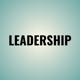 Bold black “LEADERSHIP” text on a soft teal-to-white gradient background
