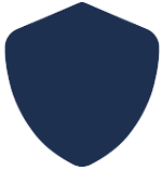 Dark blue shield icon on a white background