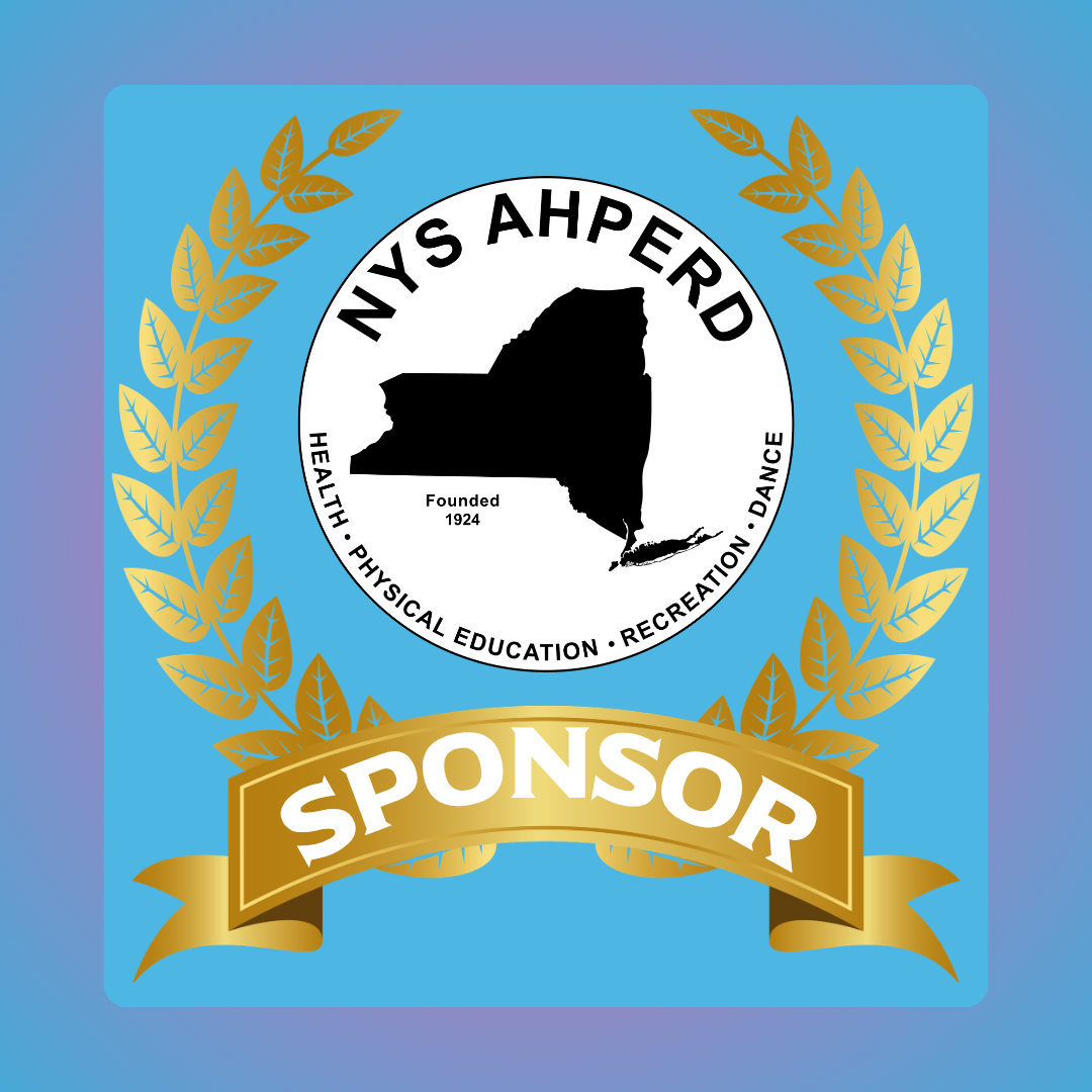 NY’s AHPPED sponsor badge with gold laurel wreath and ribbon on blue background