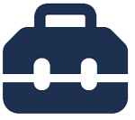 Blue briefcase icon with a white handle and clasp