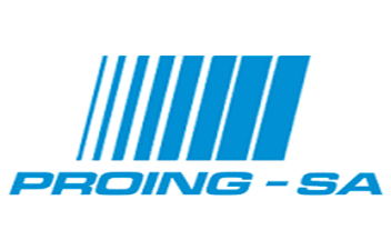 Un logotipo de proing sa azul sobre un fondo blanco