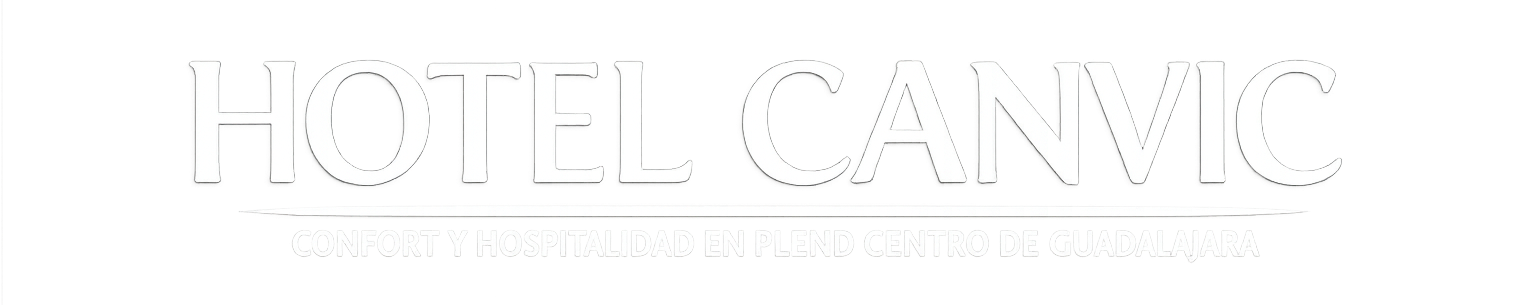 Logotipo blanco de “HOTEL CANVIC” con una fina línea de subtítulo sobre un fondo claro.