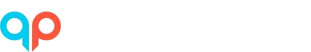 Logotipo “qp” azul y naranja sobre fondo blanco.