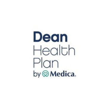 Dean Health Plan logo by Medica, dark blue text on white background.