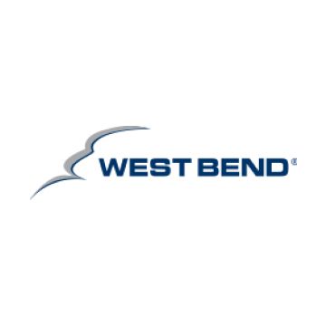 West Bend logo with a blue wordmark and an abstract gray design.