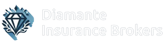 Diamante Insurance Brokers logo with blue diamond icon and light gray text on white background