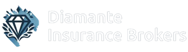 Diamante Insurance Brokers logo with blue diamond icon and light gray text on white background