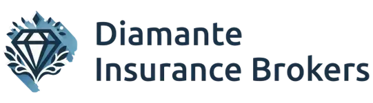 Diamante Insurance Brokers logo with blue diamond icon and black text on white background