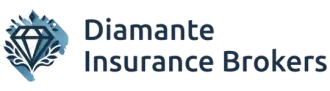 Diamante Insurance Brokers logo with blue diamond icon and black text on white background