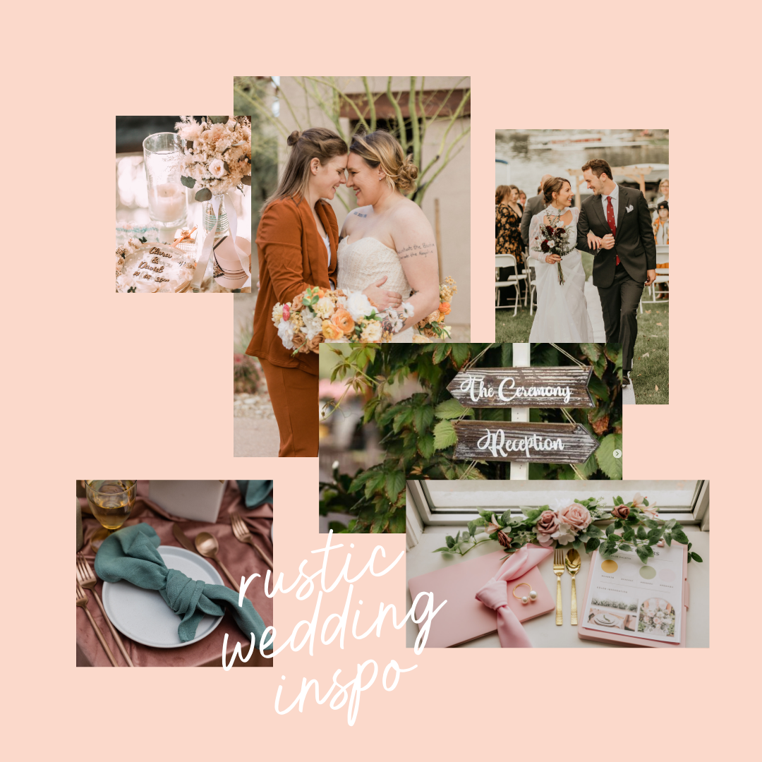 A collage of photos of a bride and groom at a wedding