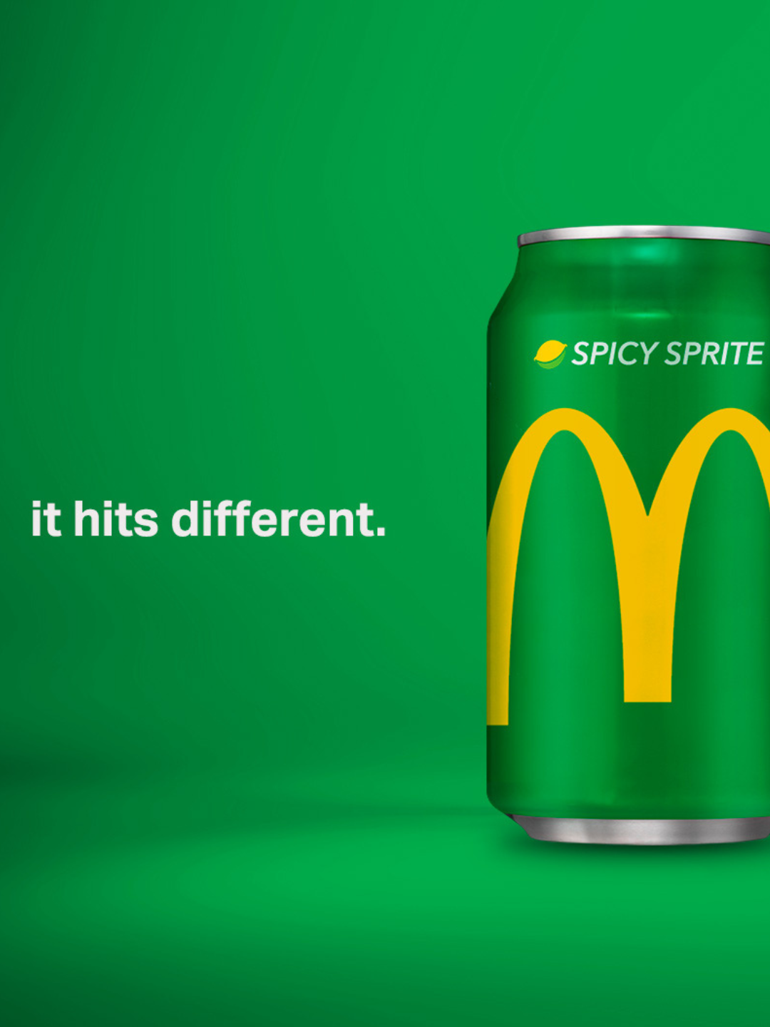 A green soda can featuring the yellow McDonald's arches logo and the text