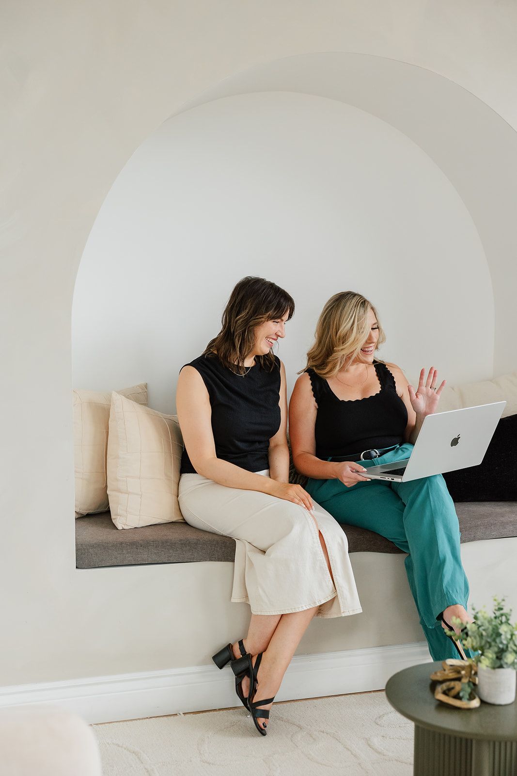 Jill and Kerri from Lume Creative collaborating on a website design project for an Ontario business 