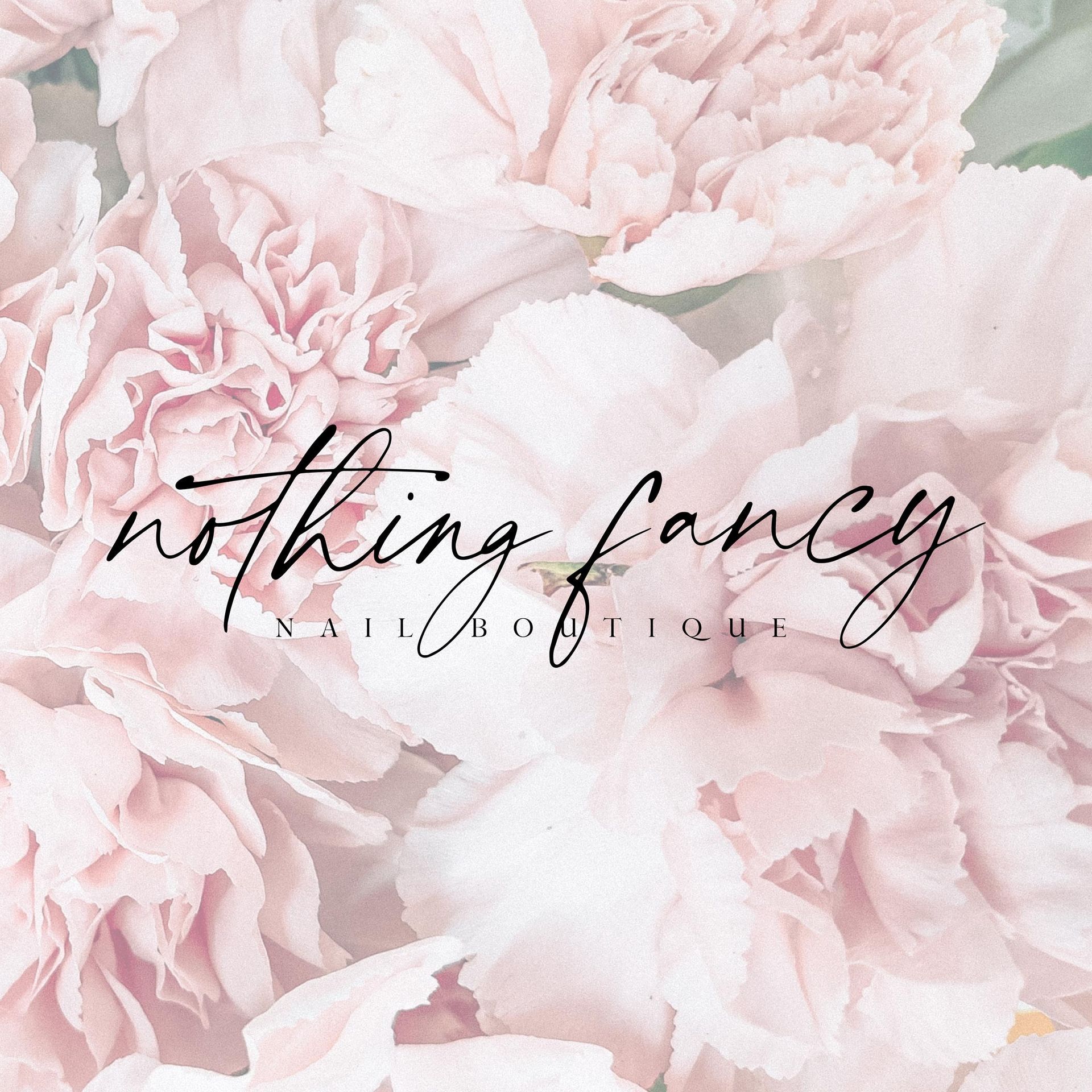 A close up of pink flowers with the words nothing fancy written on it
