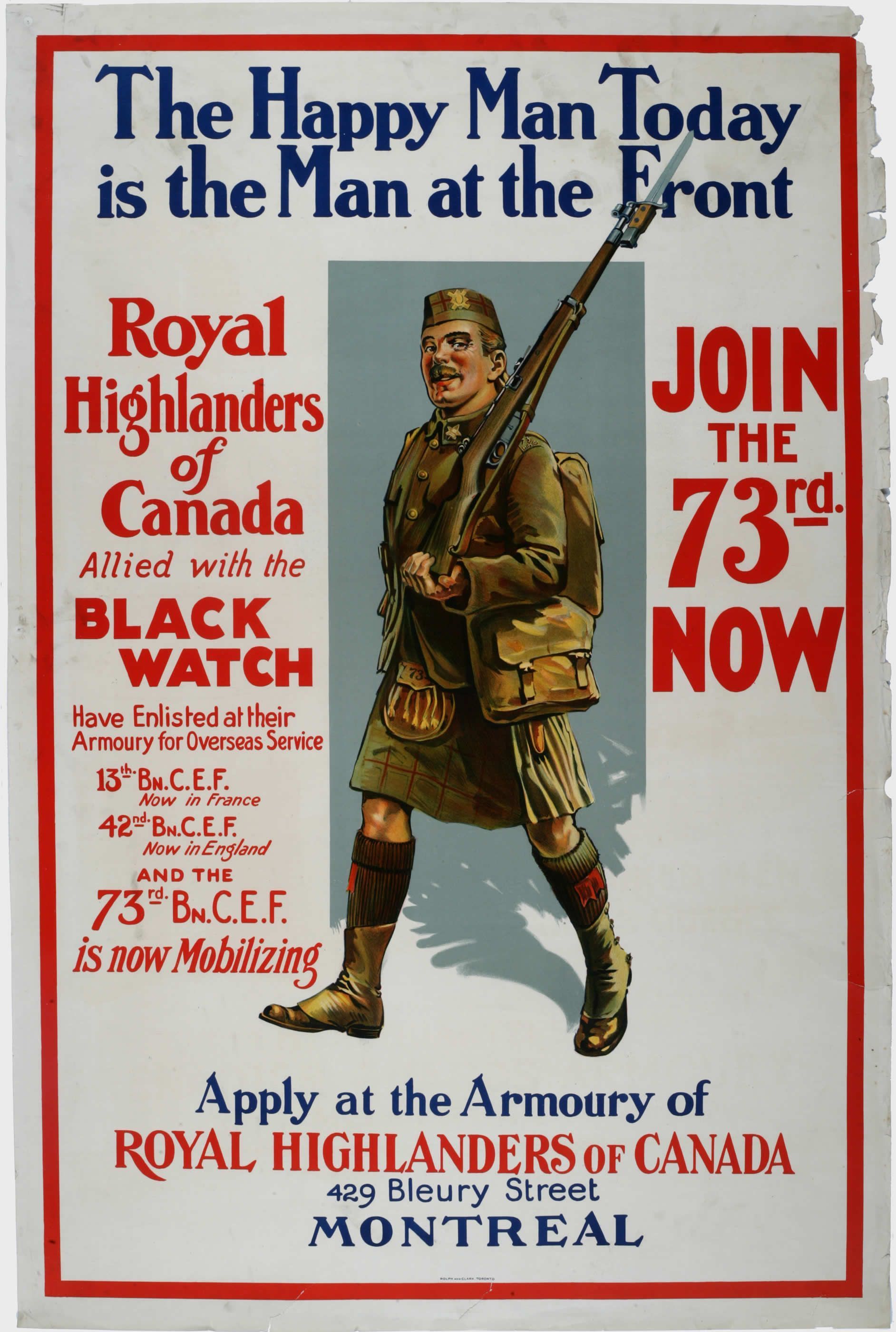 A poster that says the happy man today is the man at the front
